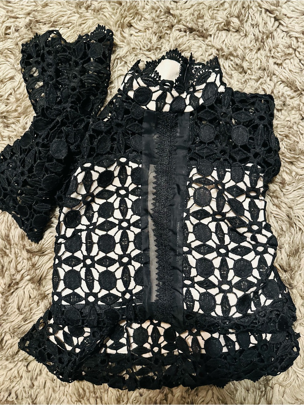 Black Lace Mini Dress with Bell Sleeves - Picture 4 of 5
